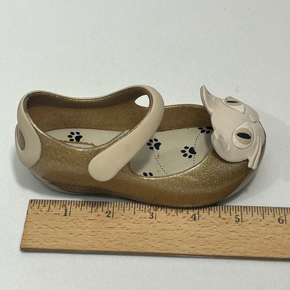 Mini Melissa Gold and Cream Cat Mary Jane Dress Shoes Toddler Size 7